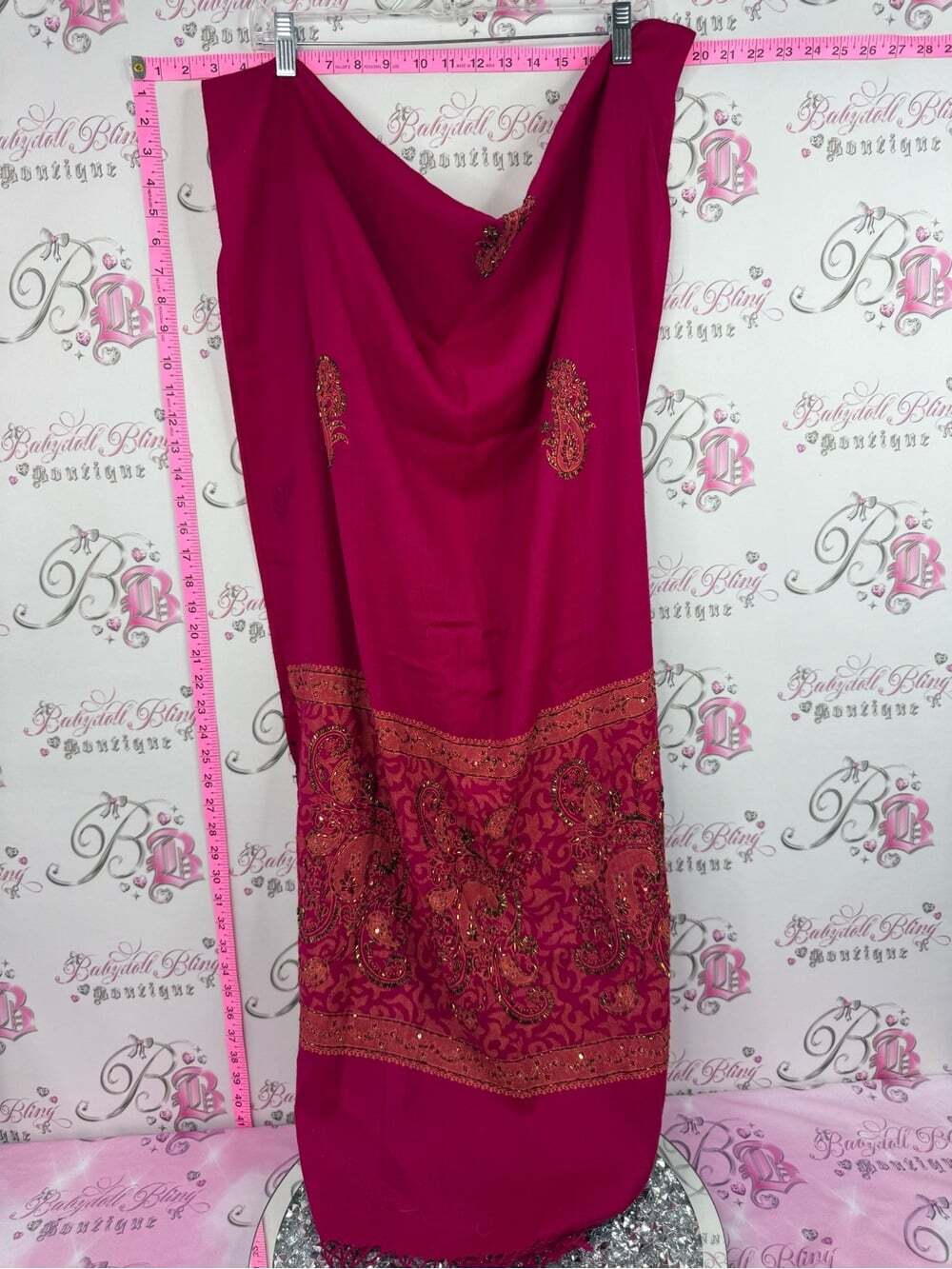 Scarf shiny shimmer wrap Magenta Beaded Paisley Scarf Wrap